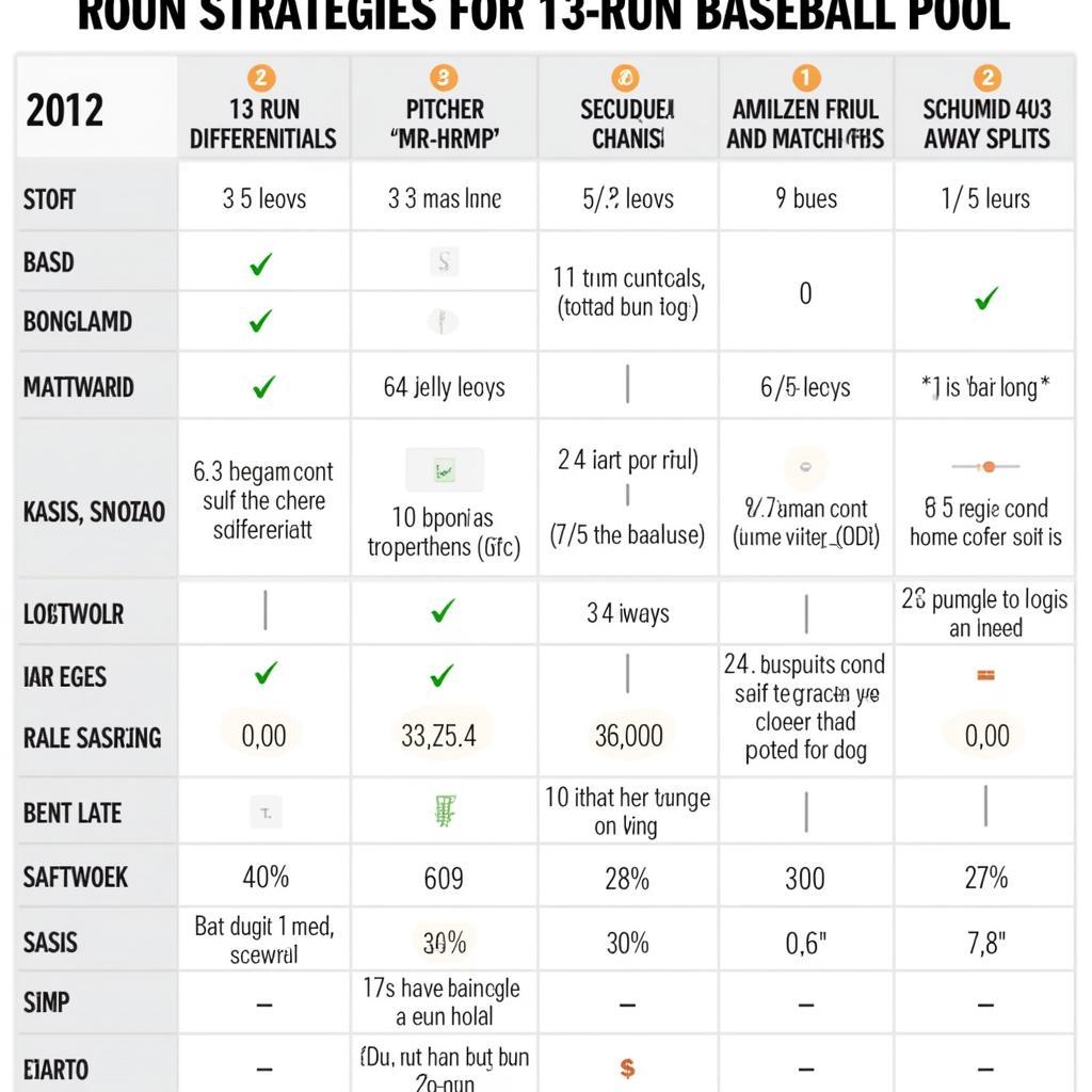 13 Run Baseball Pool Strategy Chart: A comprehensive visual guide outlining key strategies for maximizing your chances of winning a 13-run baseball pool, including analyzing run differentials, pitcher matchups, and weather conditions.