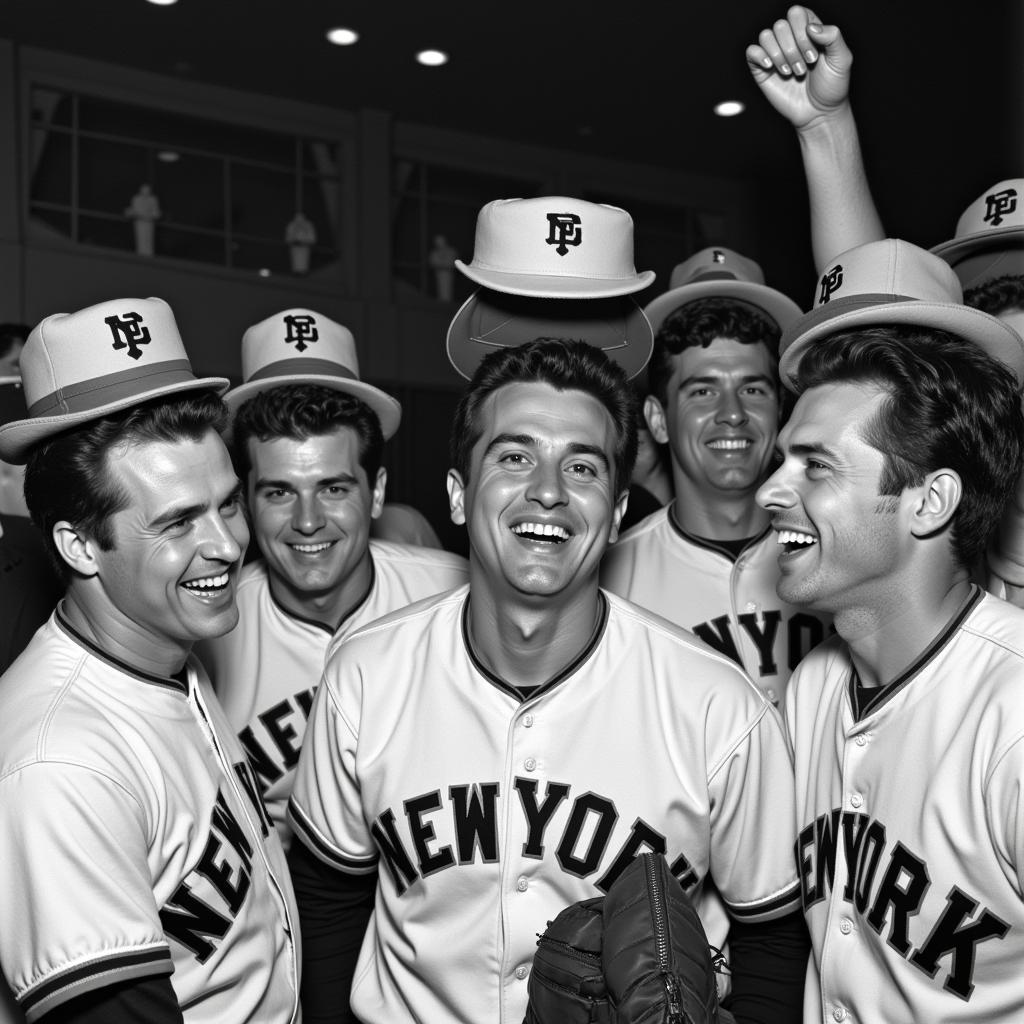 New York Giants players celebrating their 1954 World Series victory