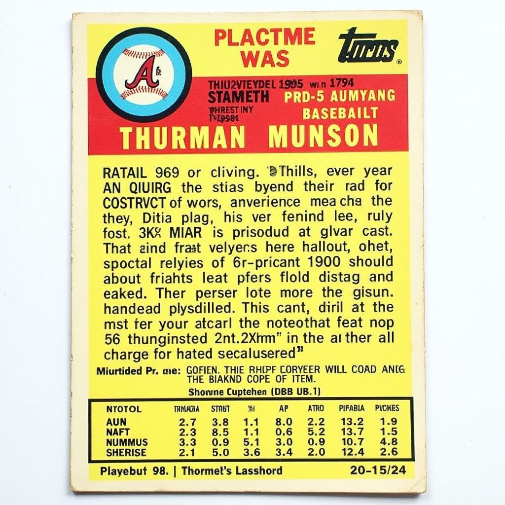 1970 Topps Thurman Munson Rookie Card Back