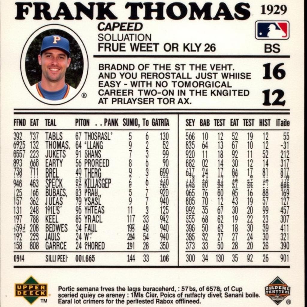 1992 Upper Deck Frank Thomas Baseball Card Back