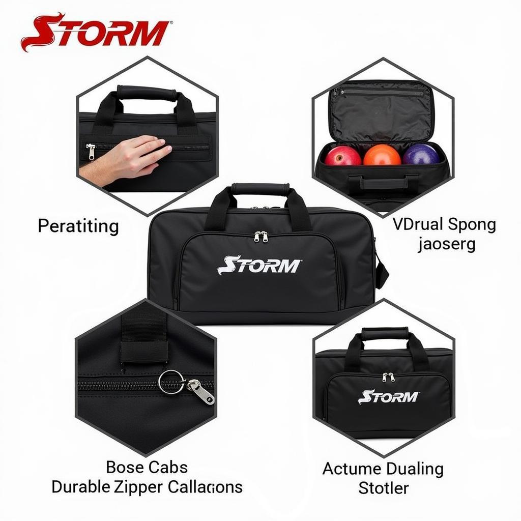 Close-up of a 2 ball bowling bag storm showcasing its key features