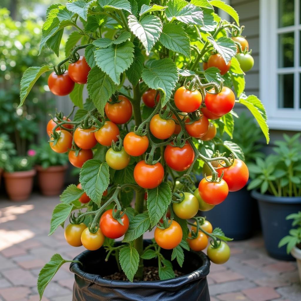 Tomato Plant Thriving in a 20 Gallon Grow Bag