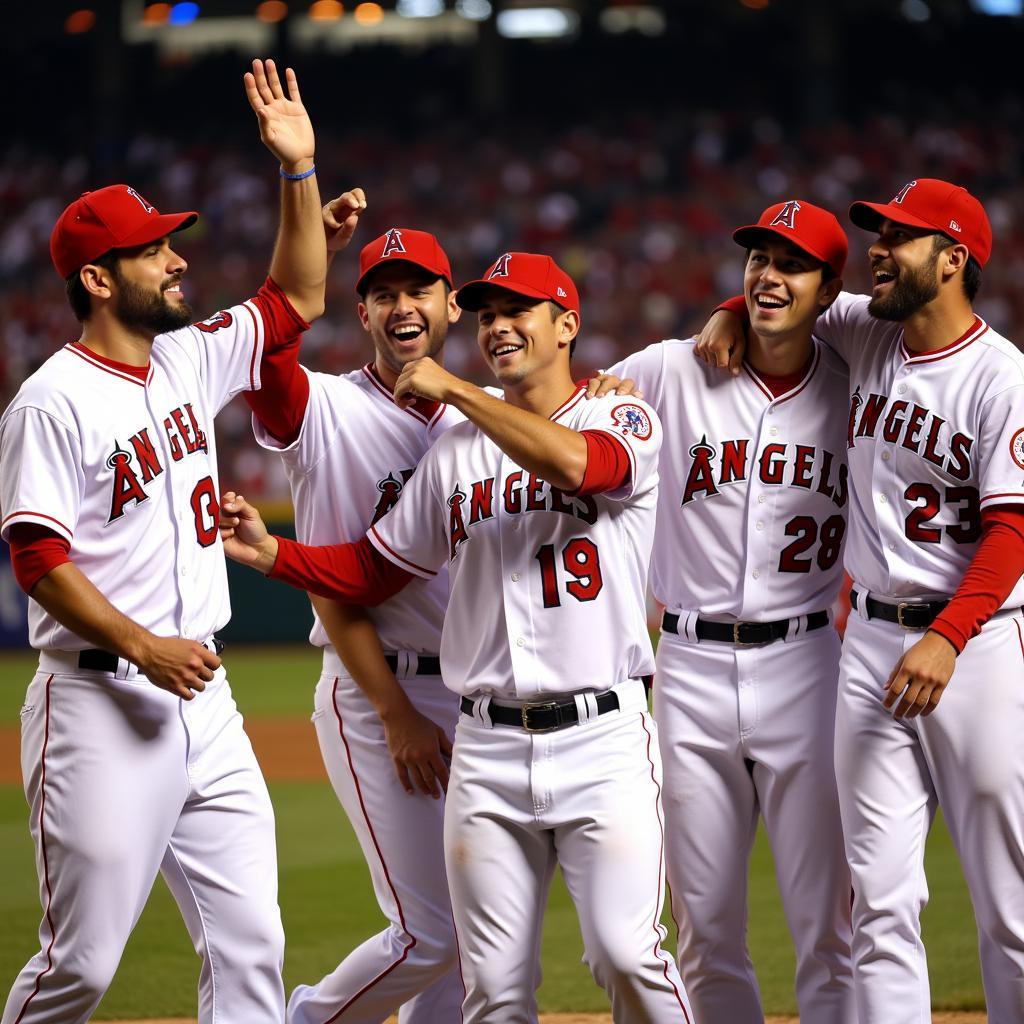 2002 Anaheim Angels celebrating their World Series win