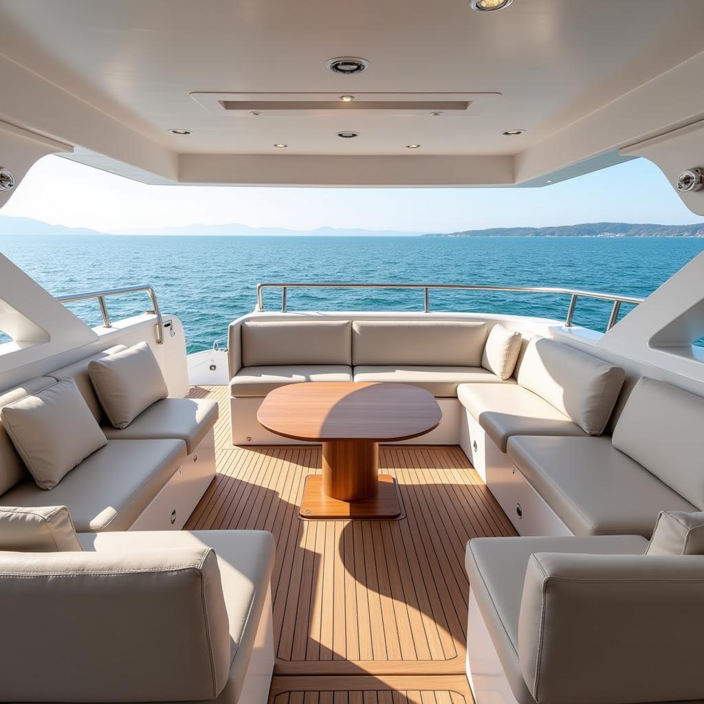 Luxurious and comfortable seating arrangement on the spacious deck of the 2025 Harris Grand Mariner