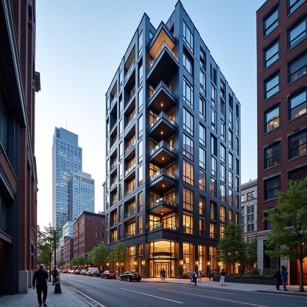 Bustling street view of 21 E Huron Chicago