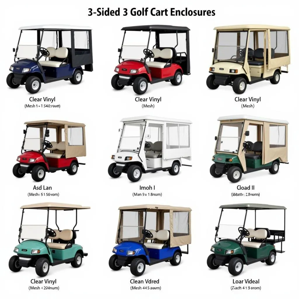 Different types of 3 sided golf cart enclosures