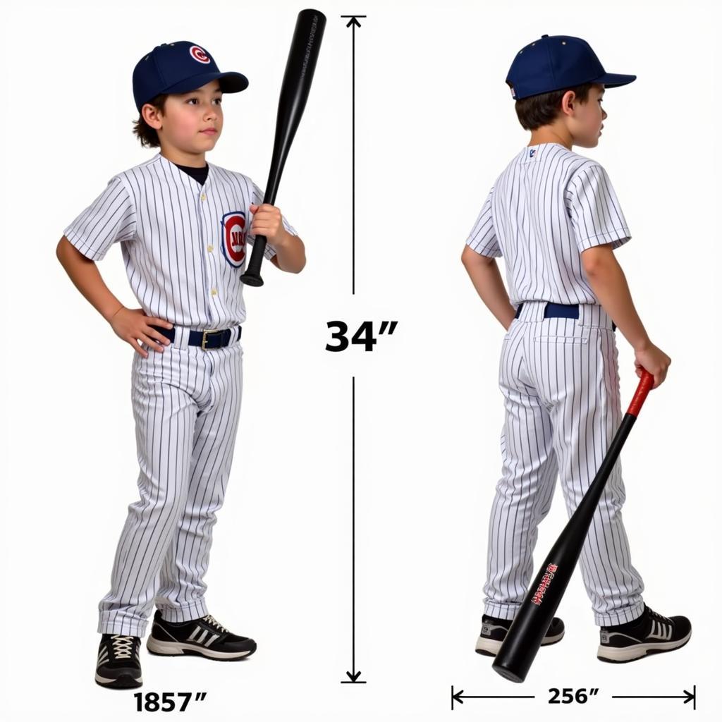 Youth baseball player holding a 34-inch bat