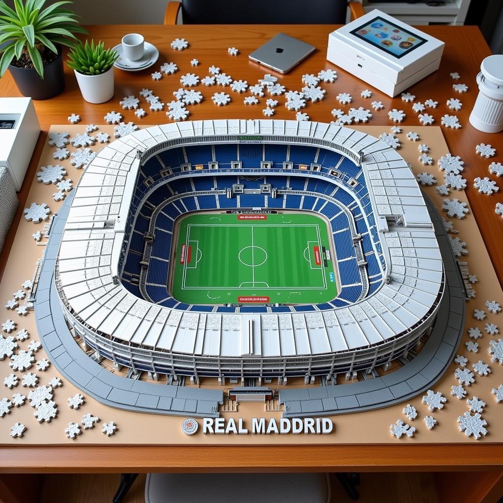 Santiago Bernabéu 3D puzzle being assembled