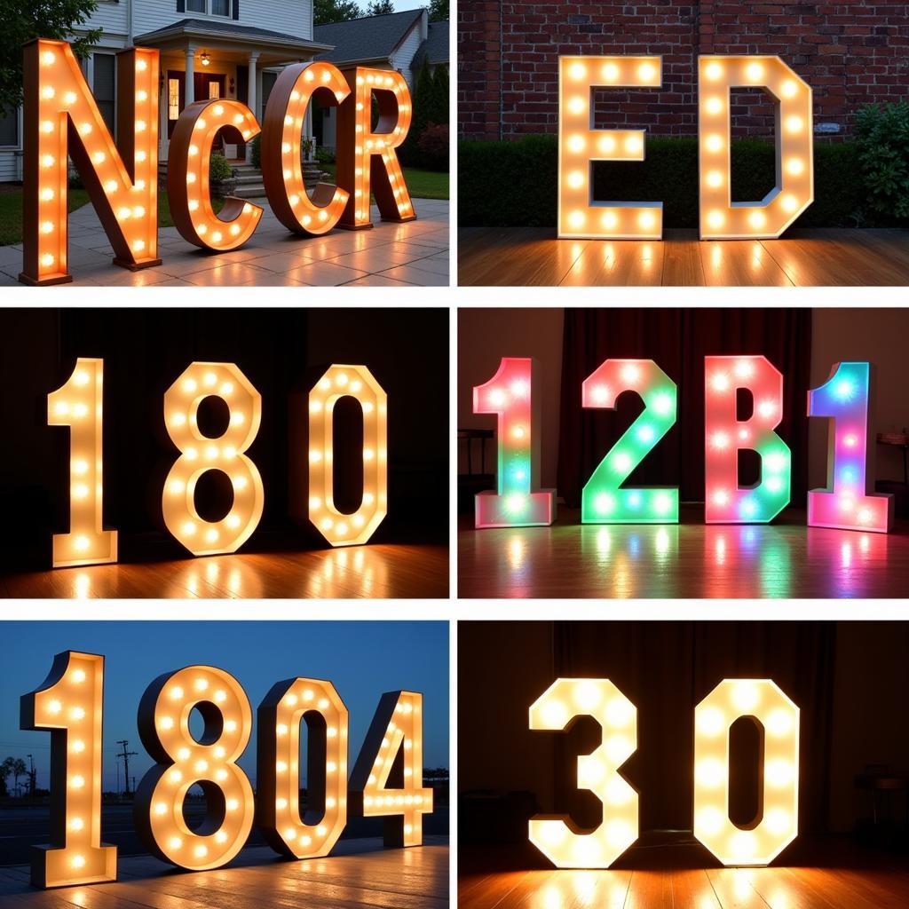 Different styles of 4 ft marquee numbers for various events