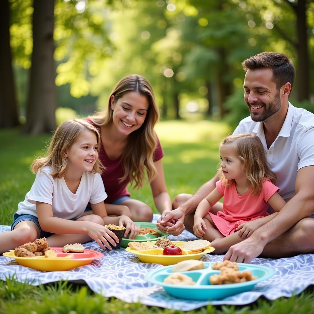 Family Enjoying a Picnic with 5 Compartment Paper Plates