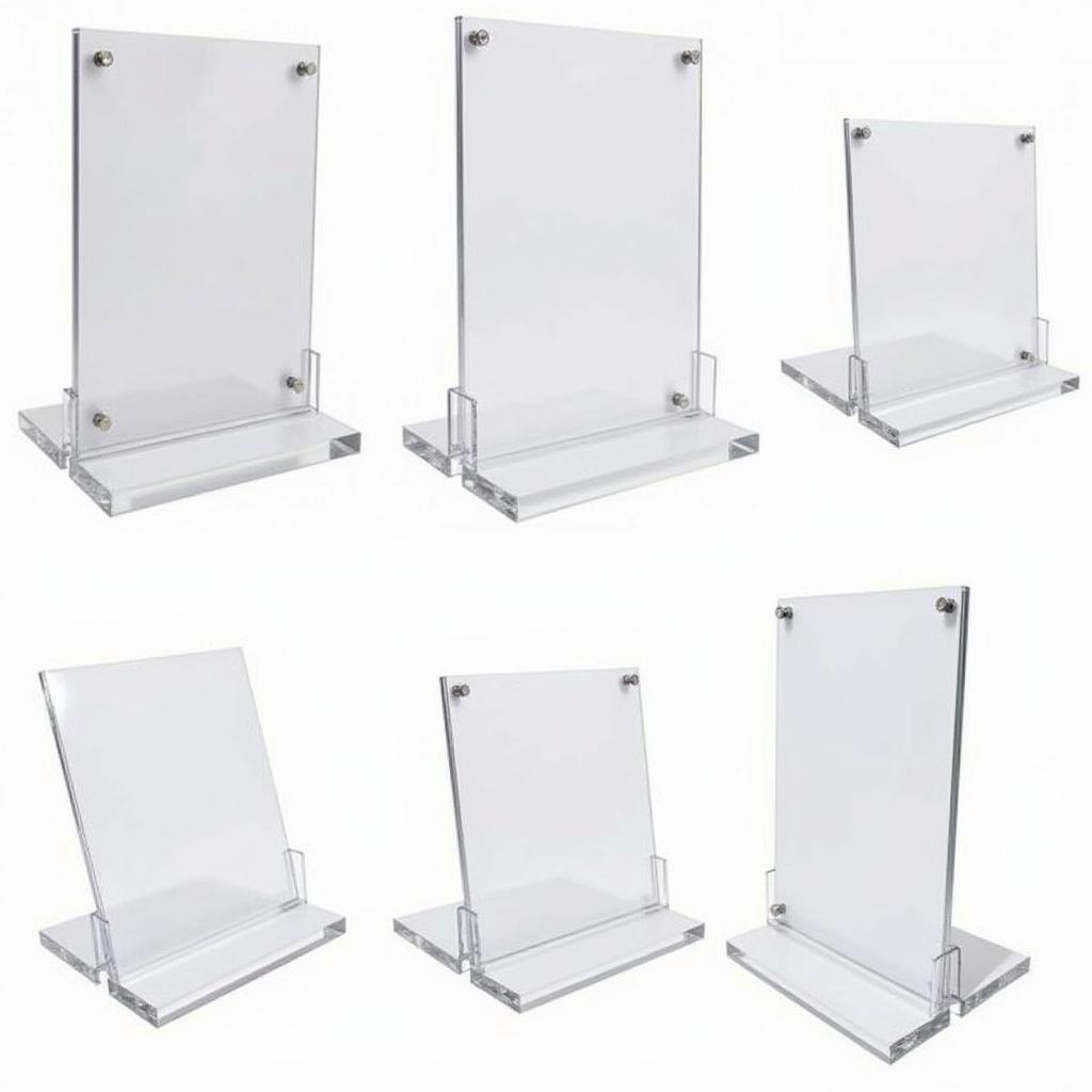 Different types of 8.5 x 11 plastic sign holders including top-loading, side-loading, wall-mounted and tabletop options.