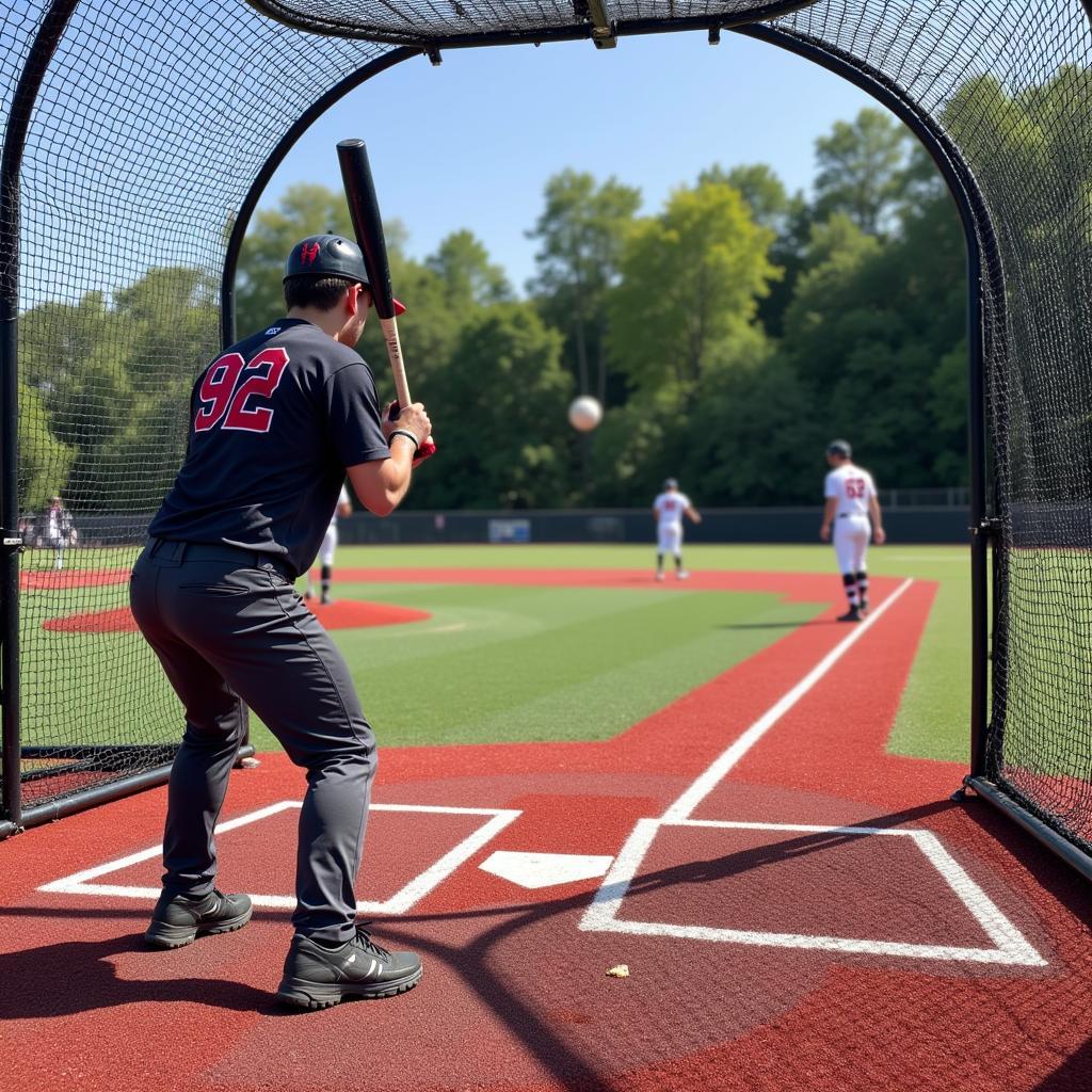 Batter facing a 90 mph pitching machine