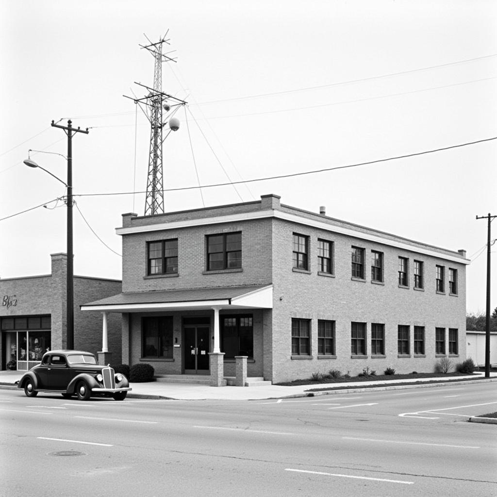 Historic photo of the 95.9 Peoria IL radio station building in downtown Peoria