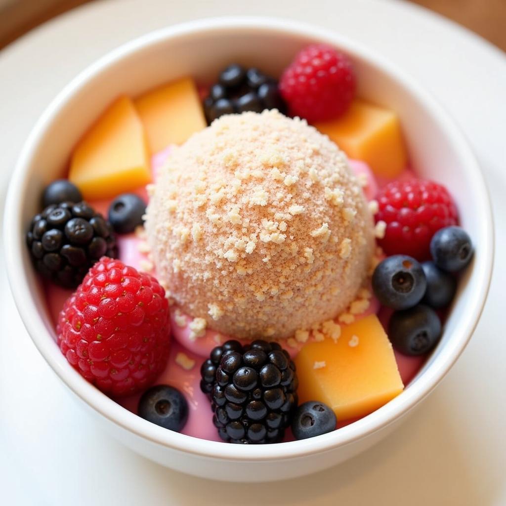 A bowl of fresh fruit with cinnamon ice