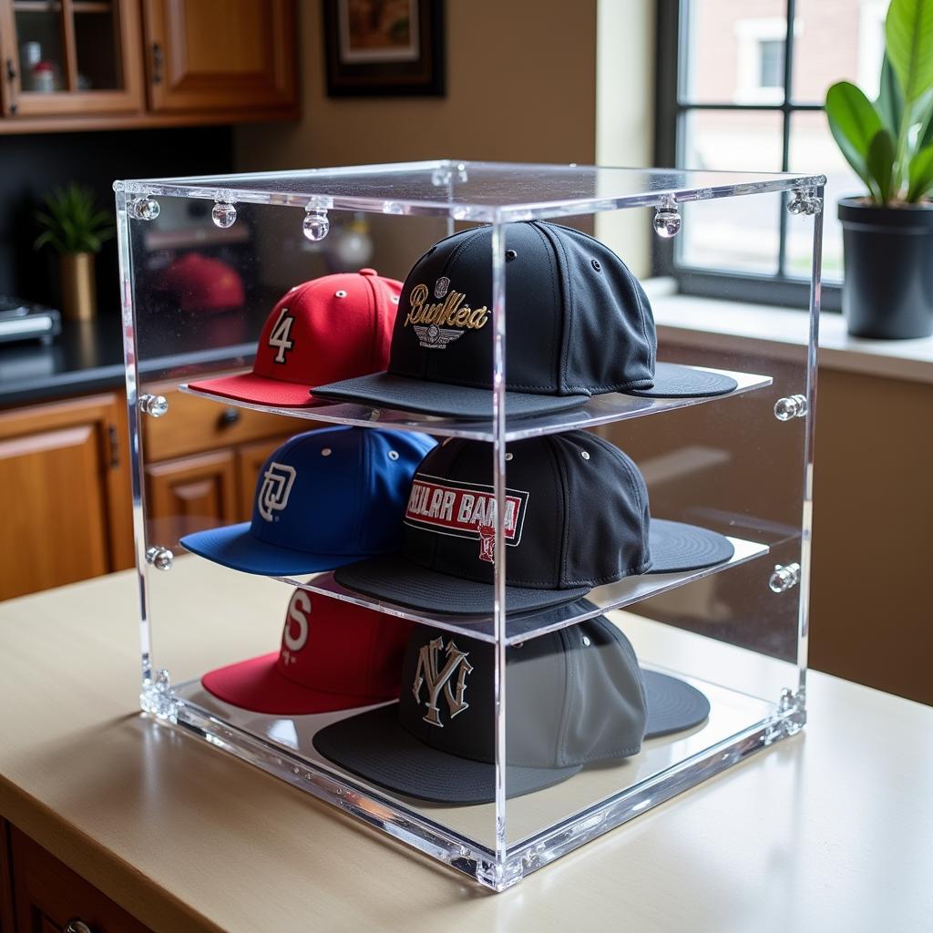 Tabletop acrylic baseball hat display case