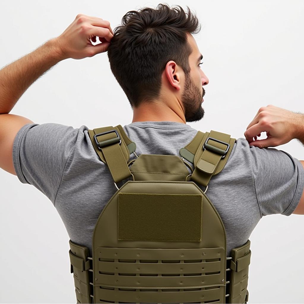 Man adjusting the straps on his plate carrier