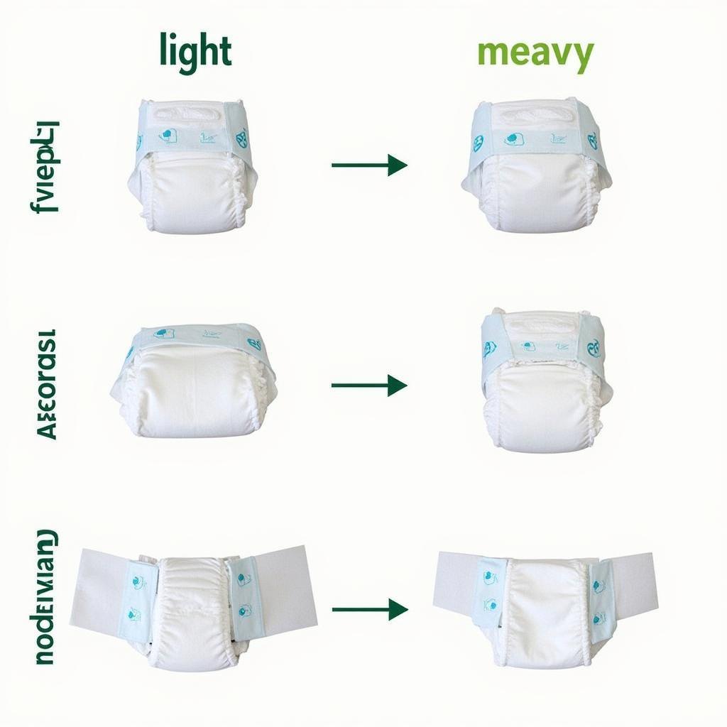 Adult diapers with different absorbency levels displayed