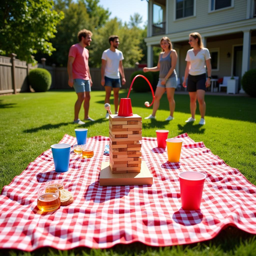 Outdoor drinking games setup for adults.