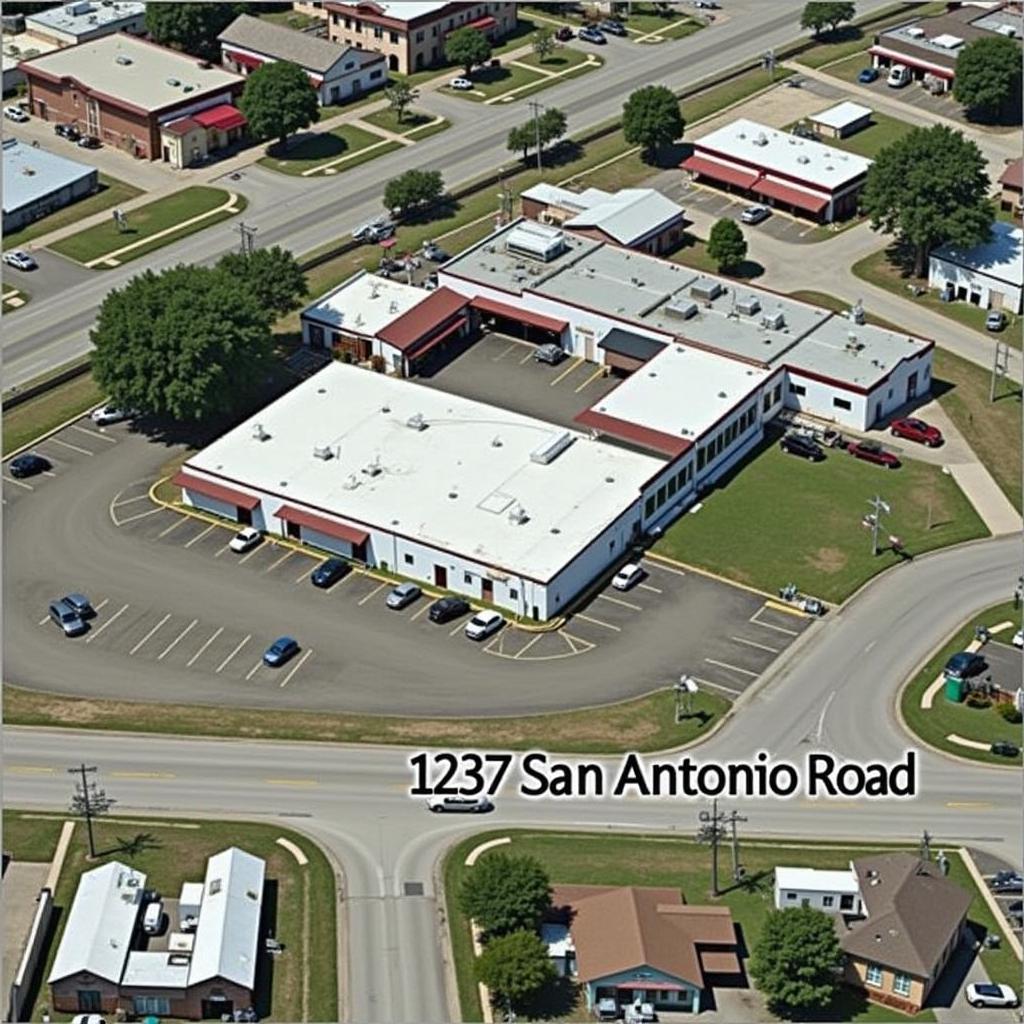 Aerial view of a building complex at 1237 San Antonio Road