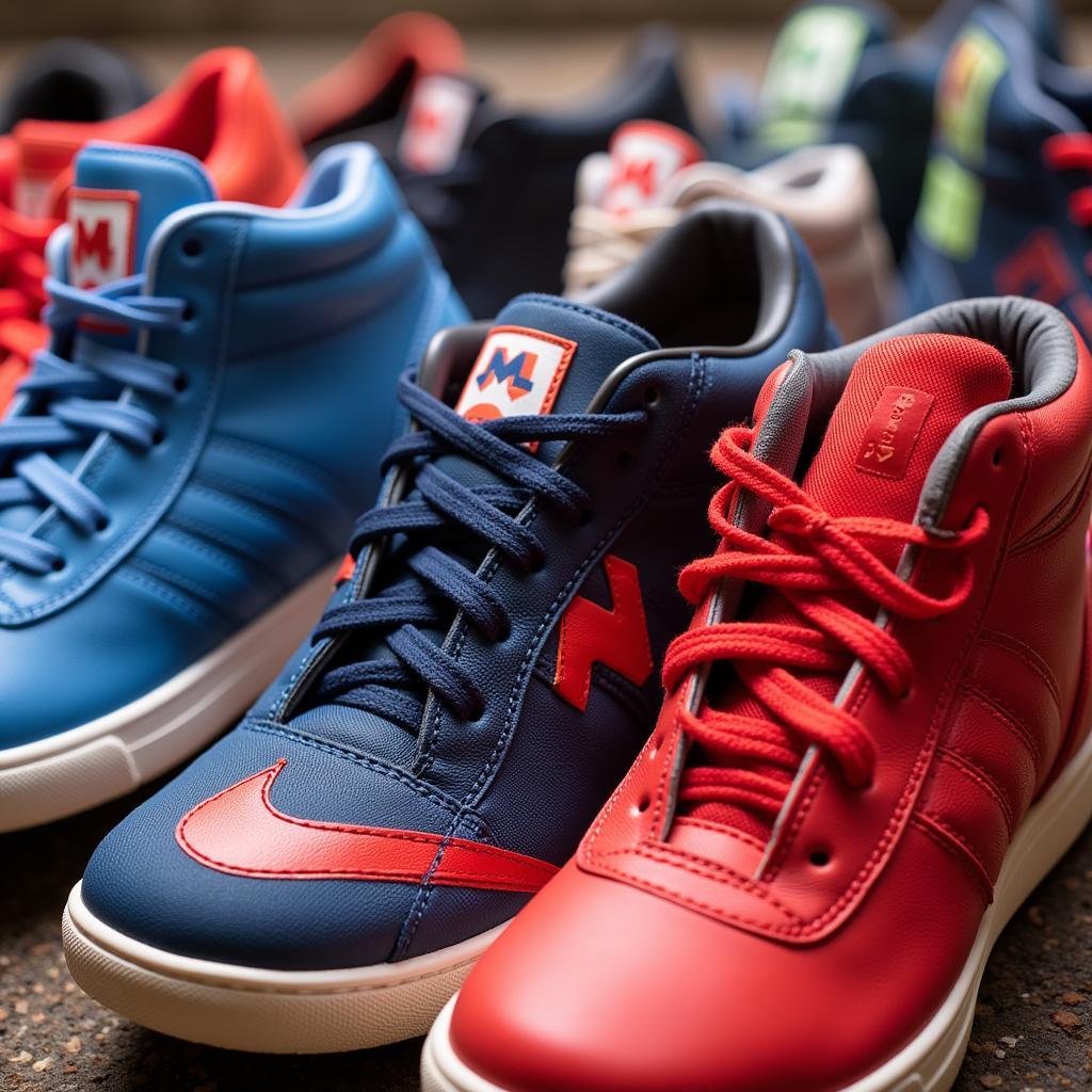 Youth wrestling shoes lined up in a row