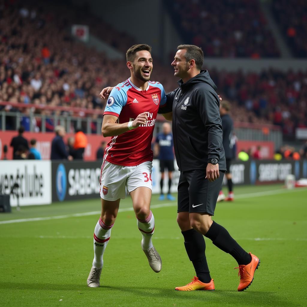 Agent and player celebrating a goal