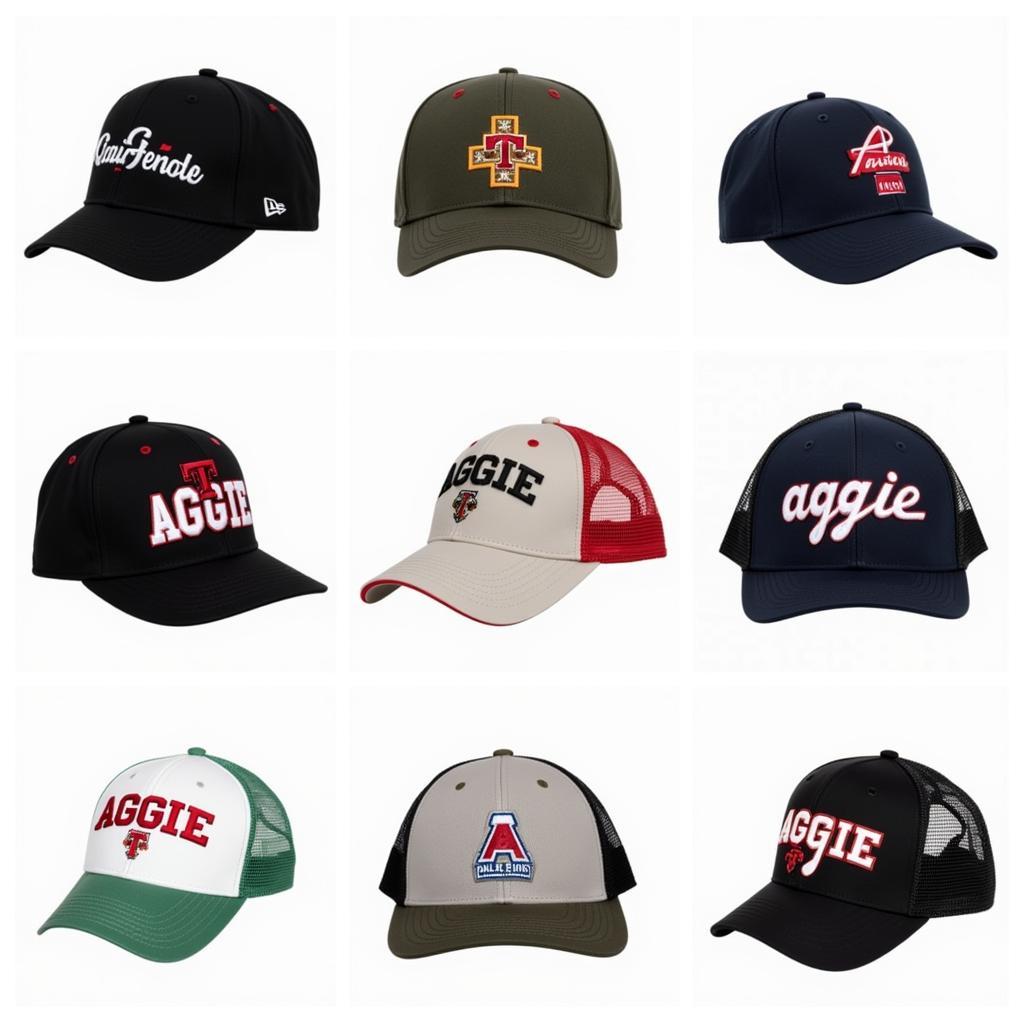 Different styles of Aggie baseball hats