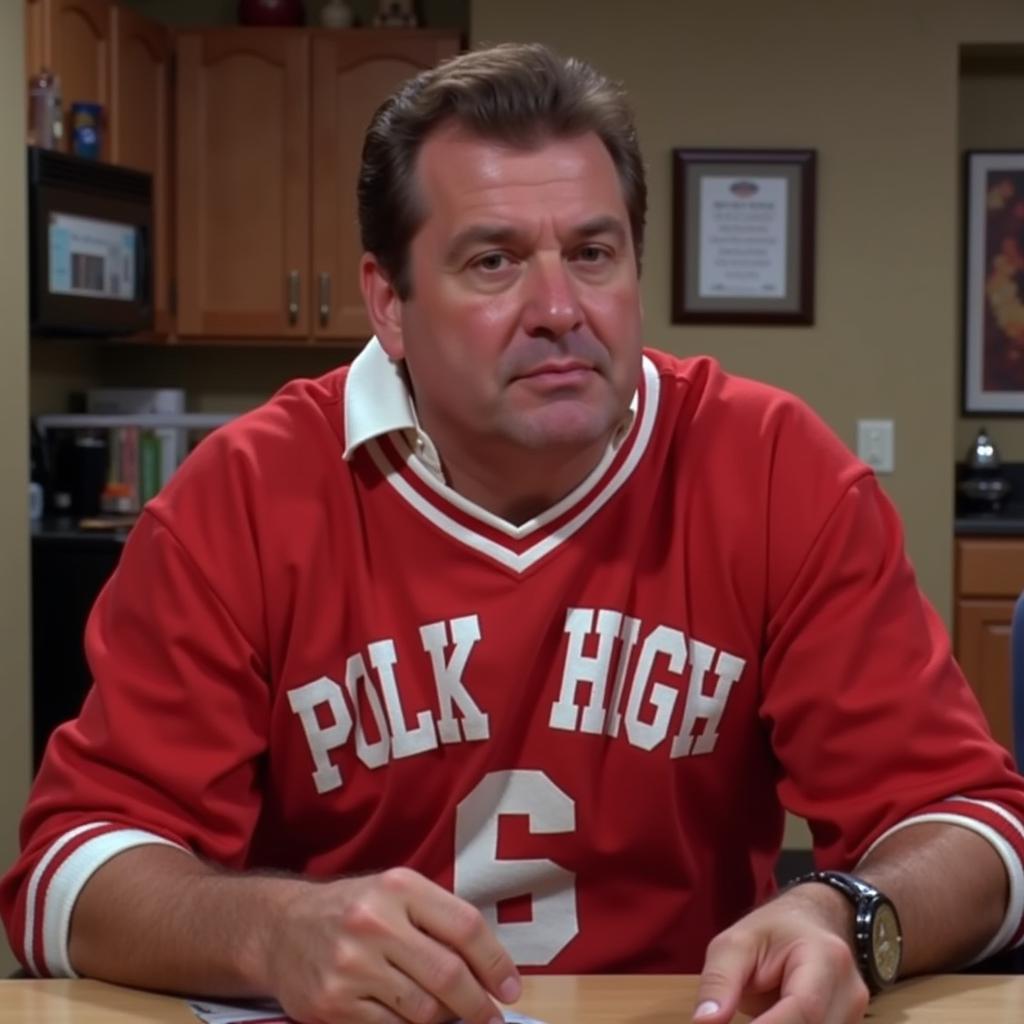 Ed O'Neill as Al Bundy proudly wearing his Polk High jersey in Married... with Children