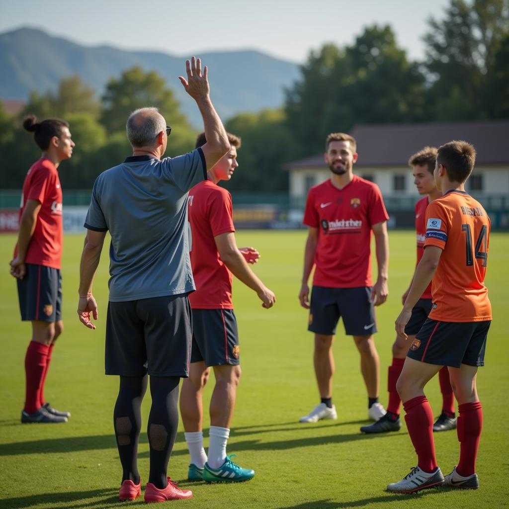 Albert Liberotore imparting his wisdom to young footballers during a training session