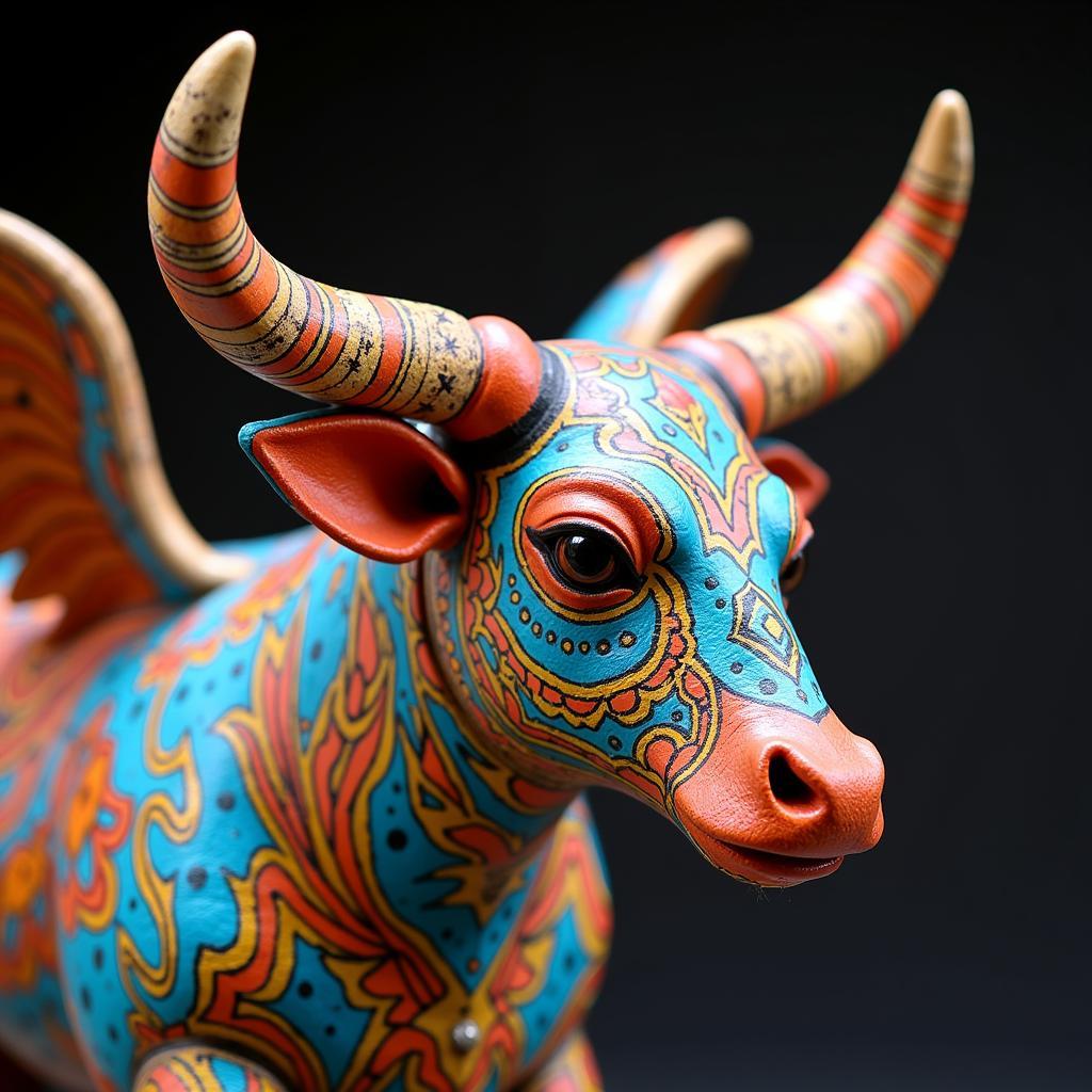 Alebrije Bull with Vibrant Colors and Intricate Patterns