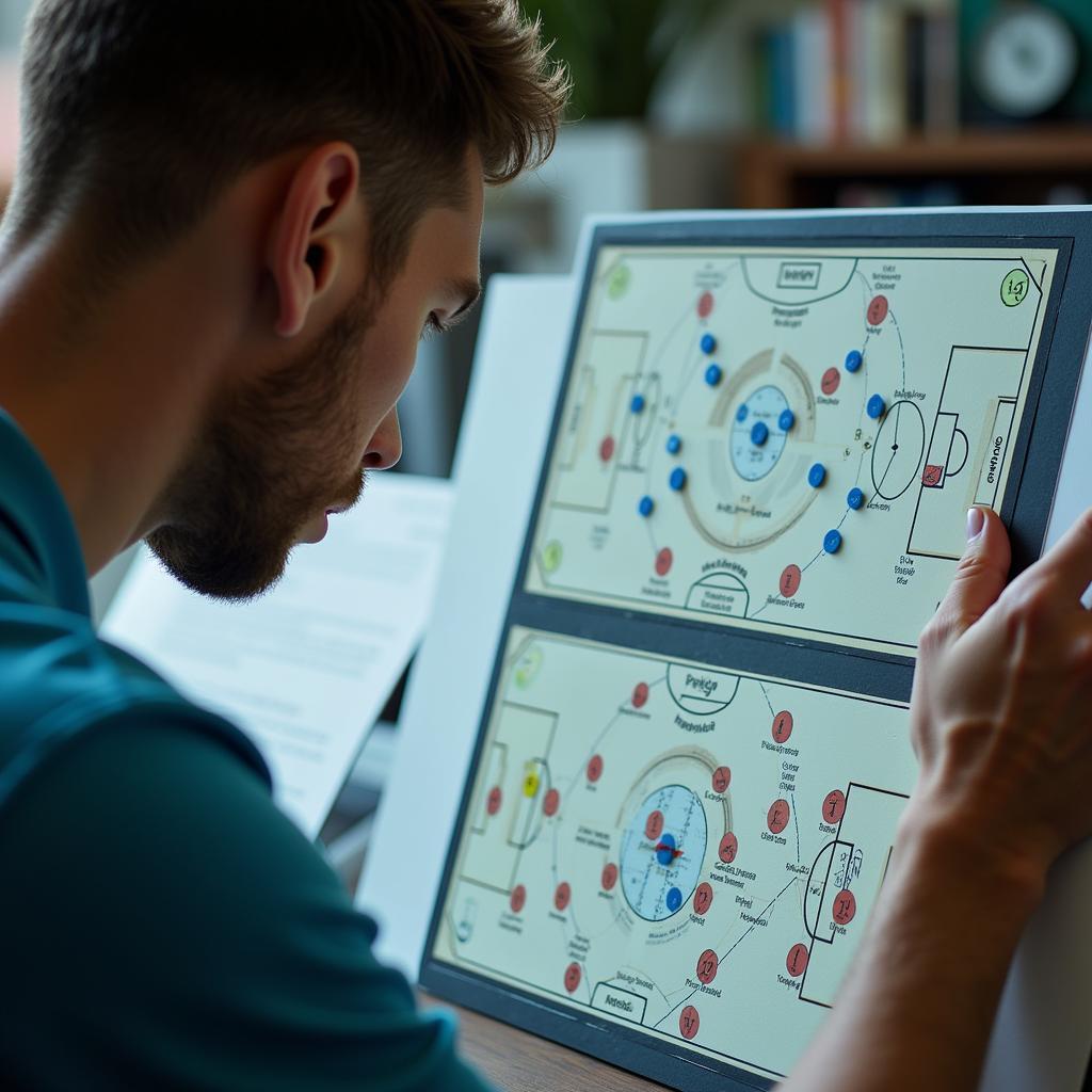 Alec Summerfield analyzing midfield play on a tactical board