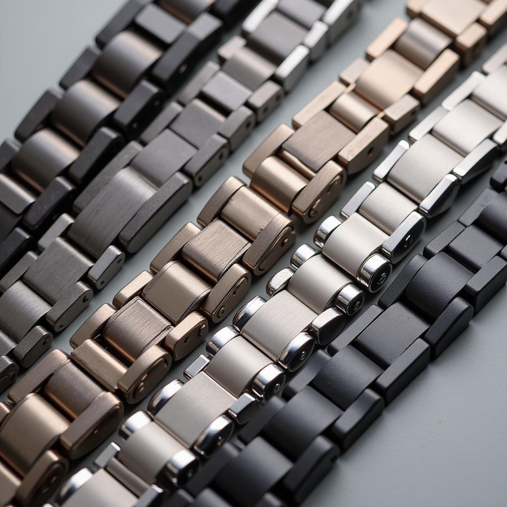 Close up of different Alex 5 link watch band materials