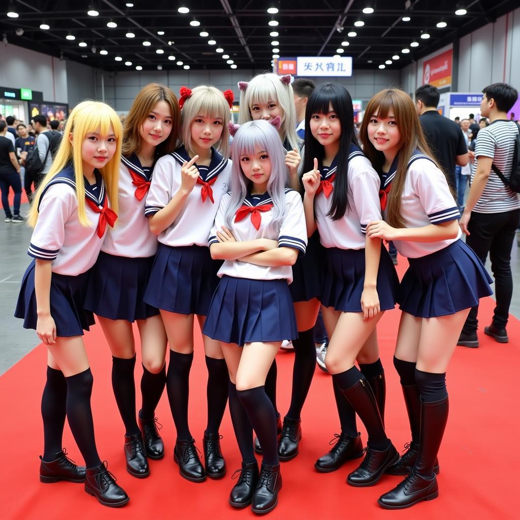 Cosplayers dressed in the All of Us Are Dead uniform