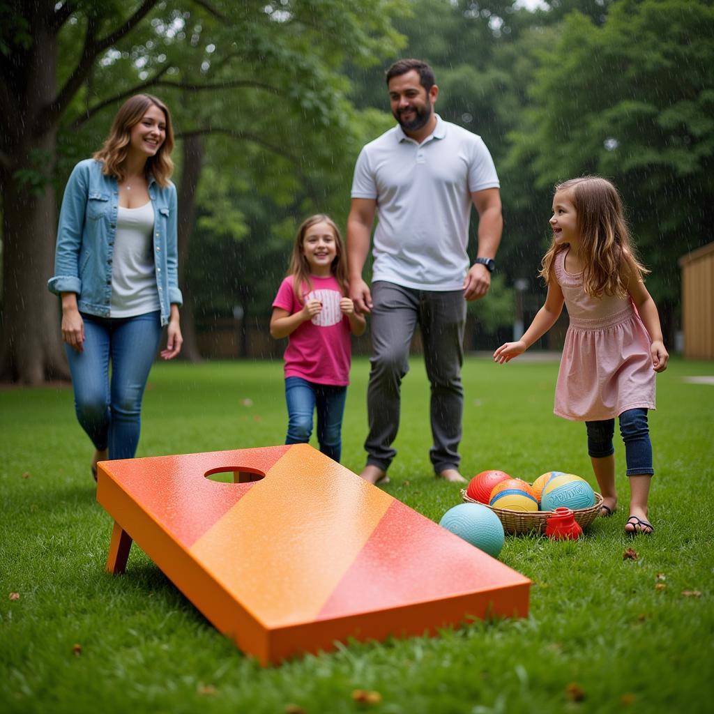 All Weather Cornhole Set in Rain