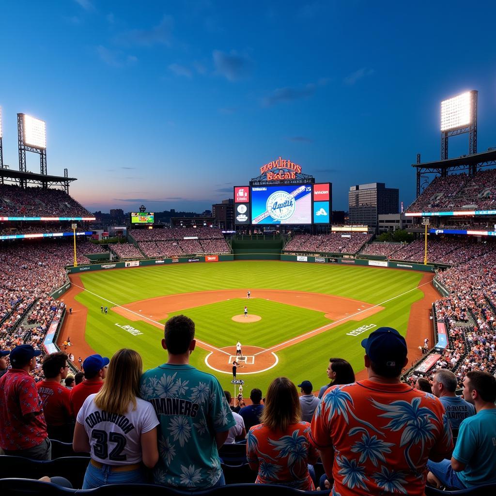 Seattle Mariners fans sporting aloha shirts at T-Mobile Park