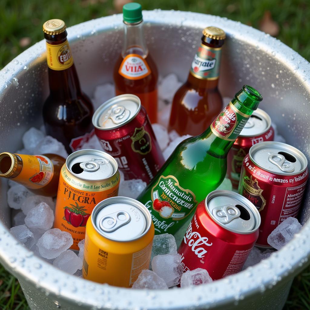 Aluminum beer tub filled with ice and drinks