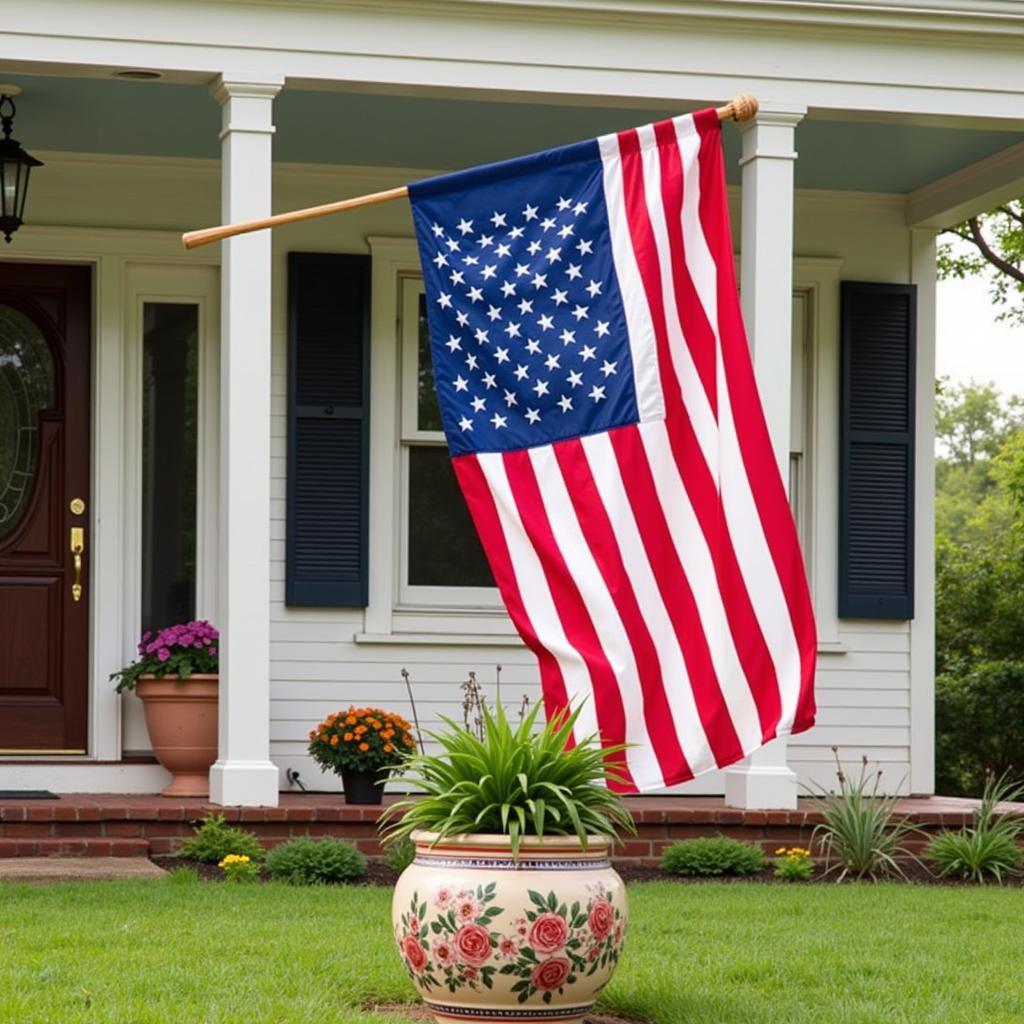 American flag displayed on a house