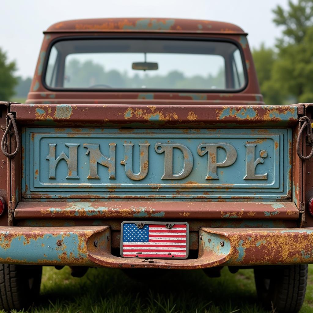 American flag license plate frame on a pickup truck