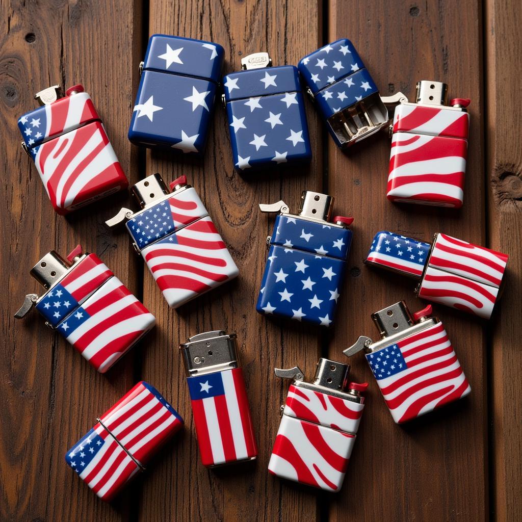 Collection of Different American Flag Lighters