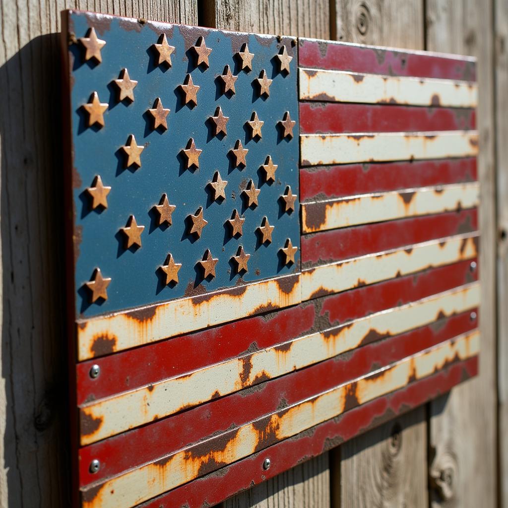 Rustic American flag metal wall art