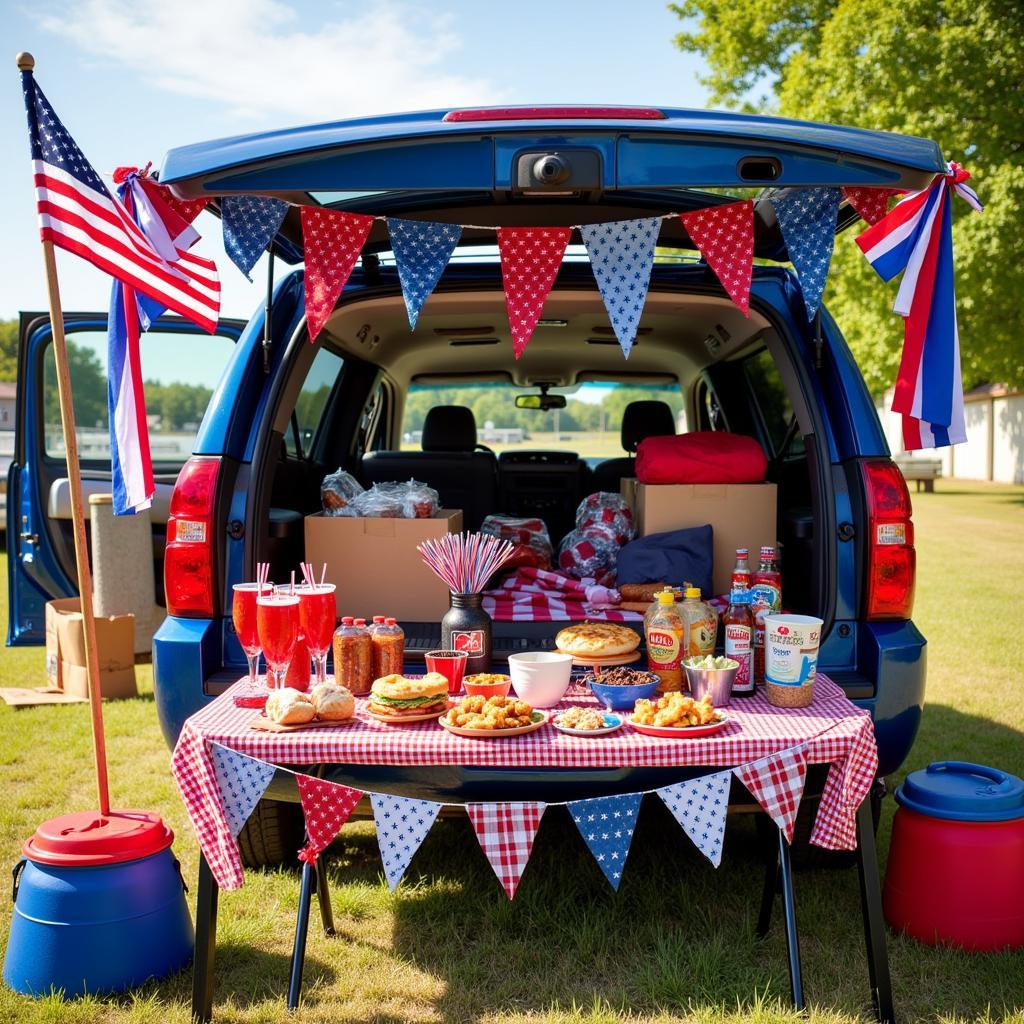 American Flag Tailgate Setup