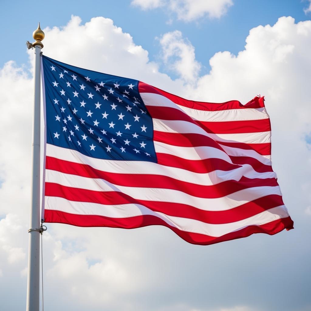 American flag waving proudly in the wind