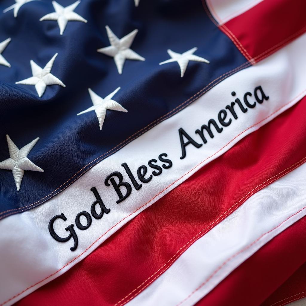 American flag with the inscription "God Bless America" displayed prominently