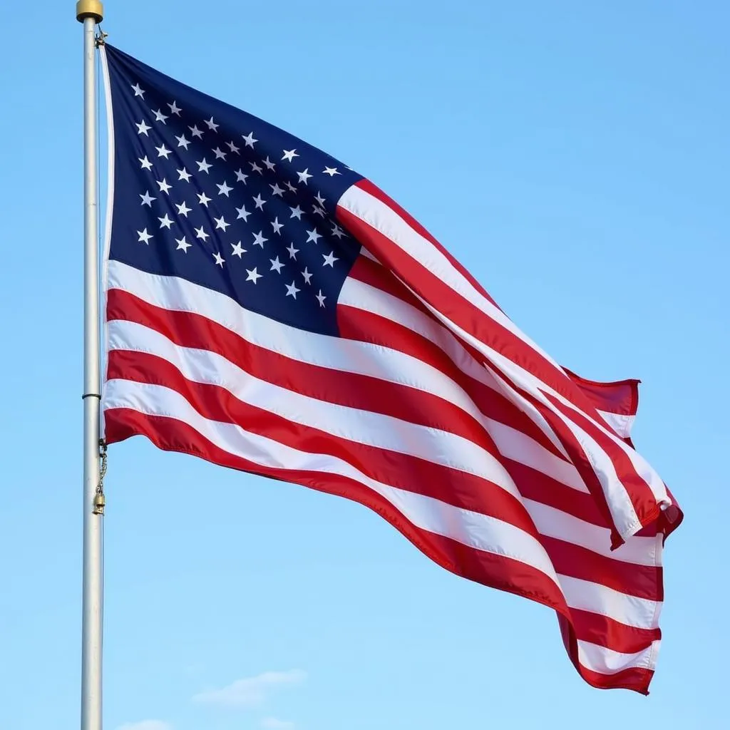 American metal flag waving in the wind