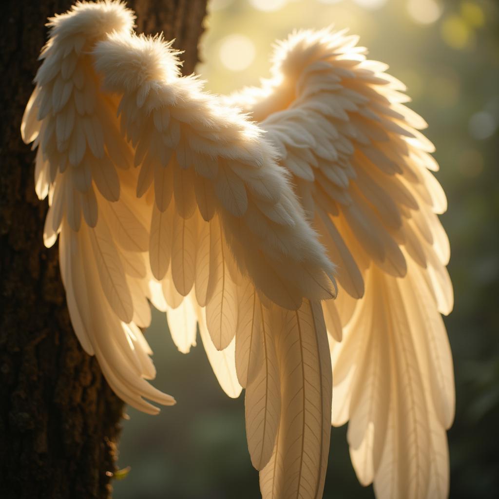 Angel wings bathed in a soft, glowing light