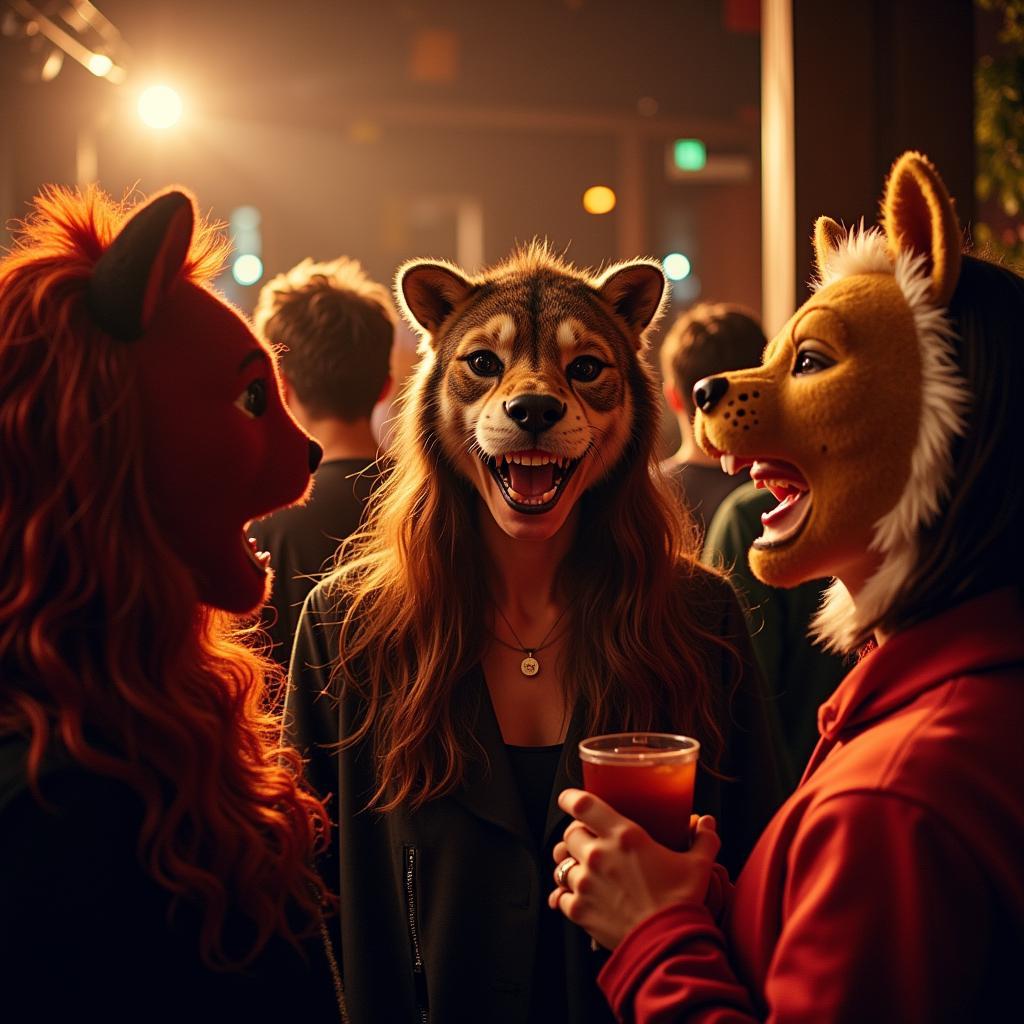 People wearing animal masks at a costume party