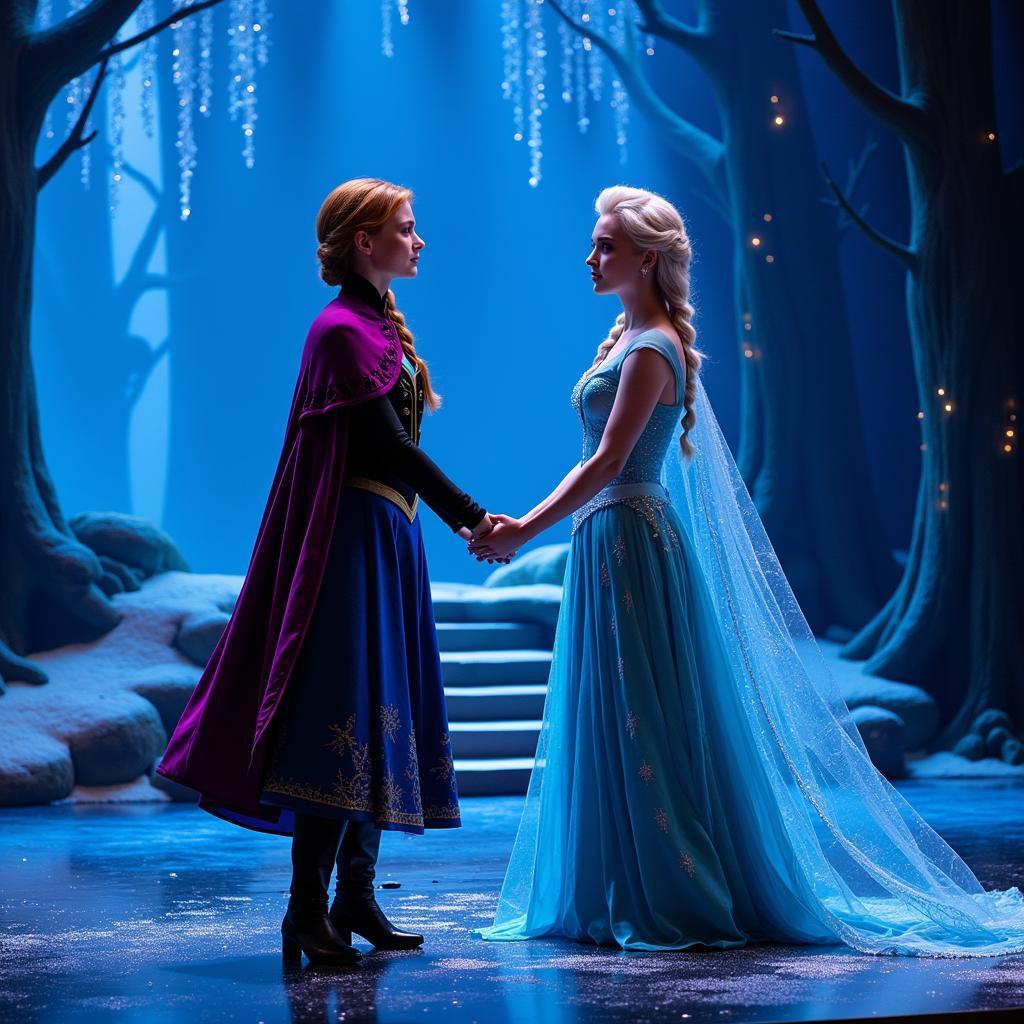 Anna and Elsa perform a captivating scene during Frozen in Indianapolis