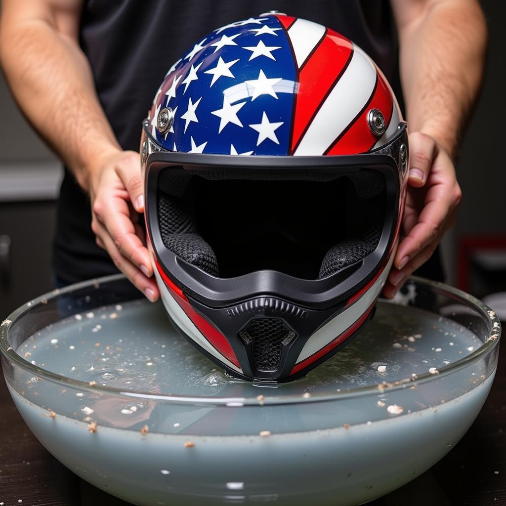 Applying American flag hydrographic film to a motorcycle helmet