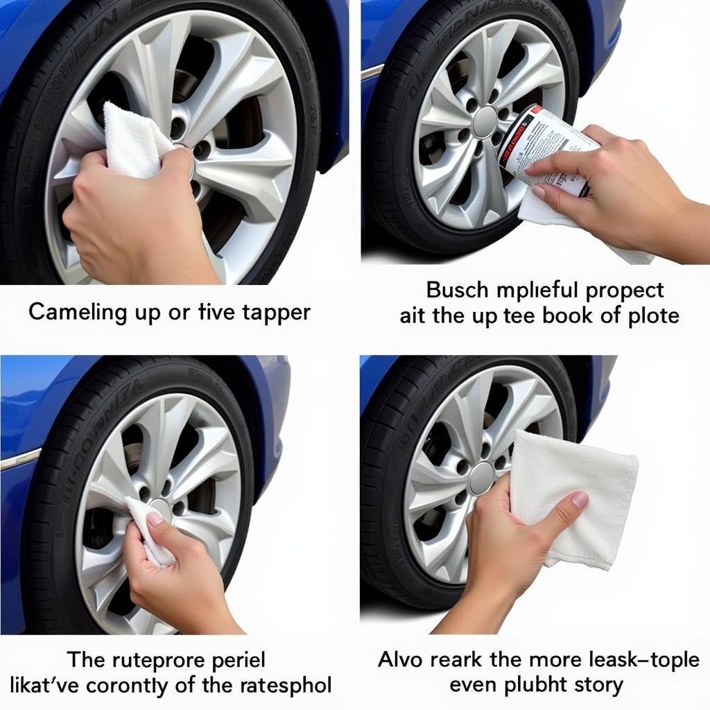 A person meticulously applying Busch Aluminum Polish to a car wheel