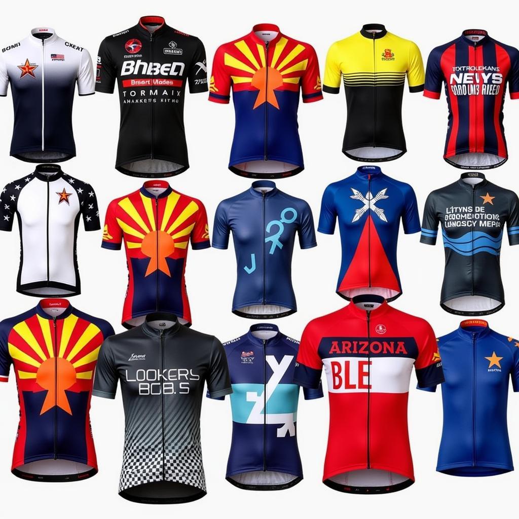 A variety of Arizona bike jersey designs and colors