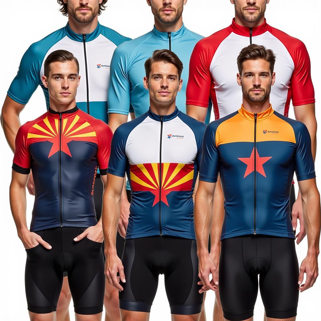 Cyclists wearing different styles of Arizona bike jerseys